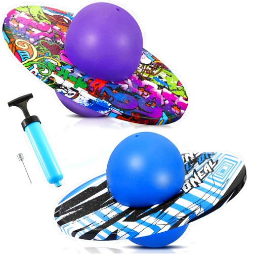 Junkin 2 Pcs Pogo Ball Pogo Trick Board Toy Balance Board Pogo Balance Bounce Ball with Pump and Strong Grip Deck for Fun Challenge Fidget Indoor, Outdoor Toys(Blue, Purple,Classic Style)