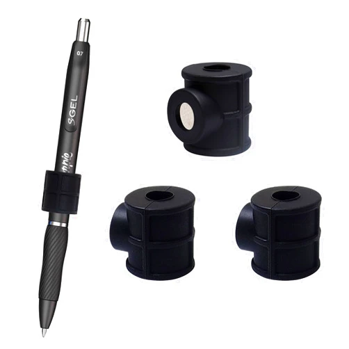 Pasezenn 4 Pack Strong Magnetic Pen Pencil Holder - Silicone Adjustable holder fit most pens pencils, Great for Fridges, Whiteboards, Workshops,Offices,Classrooms and Kitchens（Black）