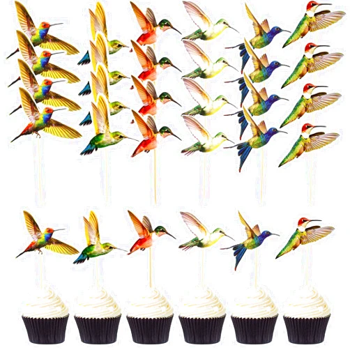 Outus 24 Pieces Hummingbird Cupcake Topper Hummingbird Cake Bird Decoration Cupcake Picks Toothpicks with Hummingbird Shape Hummingbird Cake Bird Decoration for Birthday Christmas Party Cake Decoration