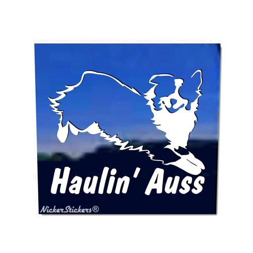 NickerStickers Haulin' Auss | NickerStickers® Jumping Australian Shepherds Dog Vinyl Window Decal