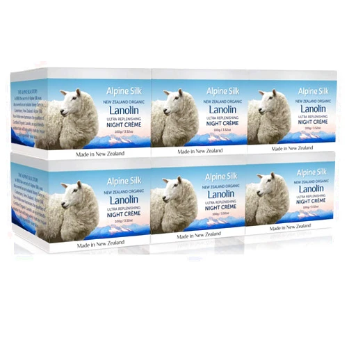 Alpine Silk Organic Lanolin Ultra Replenishing Night Cream 100 Grams (6 pots)