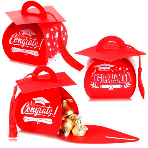 TaoBary 30 Pieces Graduation Cap Candy Box 2024 Graduation Prom Boxes Party Favors Graduation Treat Box With Tassel Graduation Centerpieces For Tables Graduation Decorations Grad Party Supplies(Red)