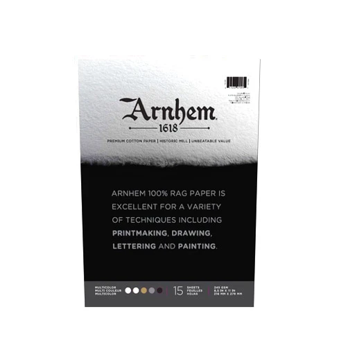 Speedball Arnhem 1618 Printmaking Paper Pad 8.5x11 Inches, Assorted Colors, 15-Sheets