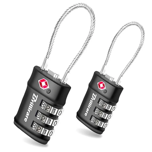 BRILLIRARE 2 Pack TSA Approved Luggage Locks, Combination Travel Cable Lock, 3-Digit Waterproof Padlock, Zinc Alloy Outdoor Keyless Resettable Lock for Travel, Lockers, Bags, Backpack, Gym, Gate-by BRILLIRARE