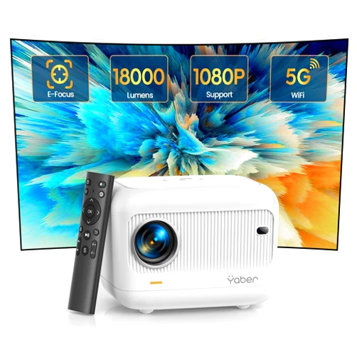 YABER [Electric Focus]Mini Projector with 5G WiFi and Bluetooth 5.2,YABER 18000 Lumen 1080P Outdoor Projector Support ±40° Keystone Correction,Portable Projector for Phone/ TV Stick/Laptop/PS5