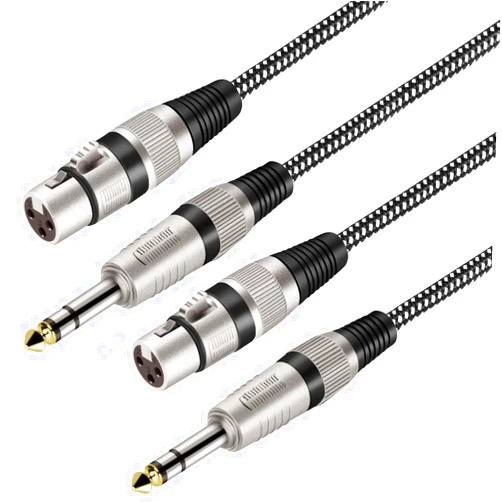 KINXIYU XLR Female to 1/4 Inch TRS Cables 10 FT/2Pack, Nylong Braided XLR 3 Pin Female to 6.35mm TRS Male Balanced Wire Mic Cord (Pure Copper Conductors)