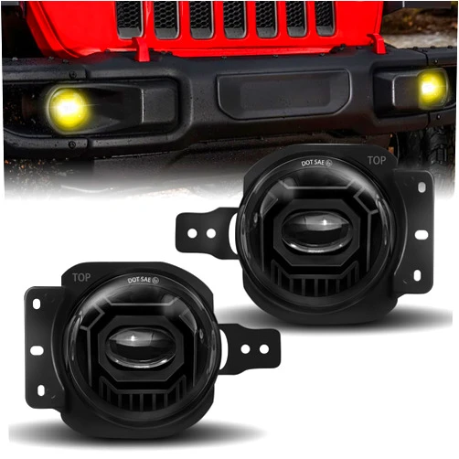 VI9000 4 Inch Led Fog Lights Round with White & Amber Fog Lamps Fit for 2018-2025 Jeep Wrangler JL JLU Gladiator, DOT Approved Front Bumper Offroad Fog Lamps Accessories Replacement, Plug And Play