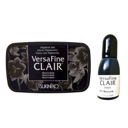 Tsukineko Nocturne Black Versafine Clair Pigment Ink Pad and Reinker, 0.5 fl oz