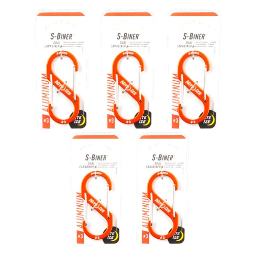 Nite Ize S-Biner Aluminum Dual Carabiner - Size 3 - Orange - 5 Count (5 Pack)