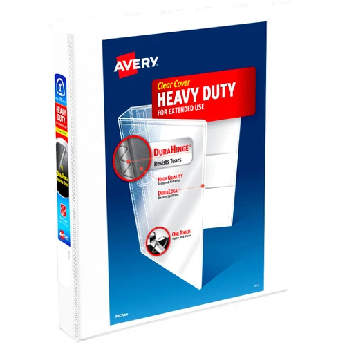 Avery Heavy-Duty View 3 Ring Binder, 1 Inch One Touch EZD Rings, 275-Sheet Capacity, 1.4 Inch Wide Spine, Customizable Clear Cover and Spine, 1 White Binder (79199)