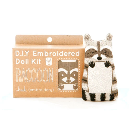 Kiriki Press DIY Embroidery Doll Kit by Kiriki Press | 3 Skill Levels - Beginner to Advanced (Raccoon - Level 3)