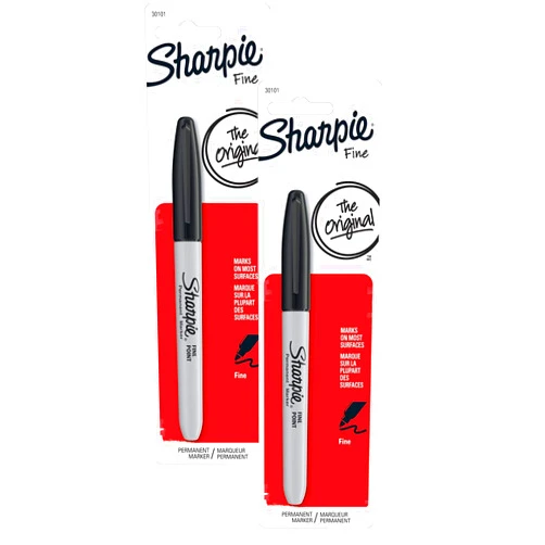 Sharpie 30101 Fine Point Permanent Marker, Marks On Paper and Plastic, Resist Fading and Water, AP Certified, Black Color, Pack of 2