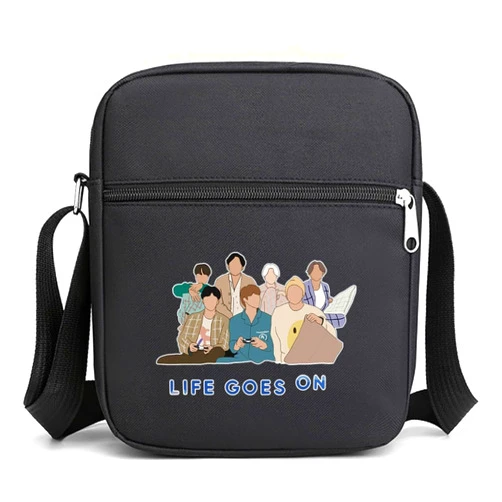 Alikpop K-pop Merch Crossbody Bags jimin suage jungkook V Jhope jin RM Bag Korean Merchandise Life Goes On Messenger for Women Men Crossbody Purse with Zipped Pockets Handbag Shoulder Bag