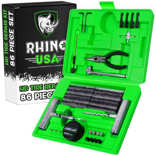 Rhino USA Tire Plug Repair Kit (86-Piece) Fix Punctures & Plug Flats with Ease - Heavy Duty Flat Tire Puncture Repair Kit for Car, Motorcycle, ATV, UTV, RV, Trailer, Tractor, Etc