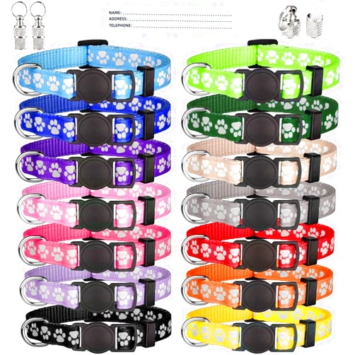 Stpiatue 14 PCS Puppy Collars for Litter Puppy ID Collars Glow in The Dark Whelping Supplies Soft Nylon Breakaway Coloured Collars with 2 ID Tags(S)