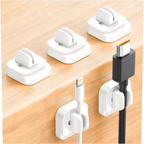 Lamicall 5Pack Cable Spring Holder Clips, Cord Organizer for Desk - Lamicall Adjustable Cord Clip, Wire Holder Organizer, Phone USB Charger Cable Holder, White