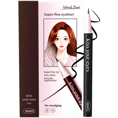 AMTS x True Beauty Edition Waterproof Liquid Natural Black Eyeliner | Kiss Your Eyes K-Beauty | Micro Thin Tip, All-Day Wear, Sweat-proof, Easy Glide, Fast Drying, Long Lasting