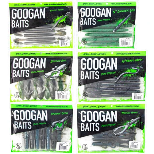 Googan Baits Googan Squad Soft Plastic Baits Sampler Kits – Bass Fishing Lure Bundles for Freshwater & Saltwater – Includes Bandito Bug, Blazin’ Worm, Slizzard Lizard & More
