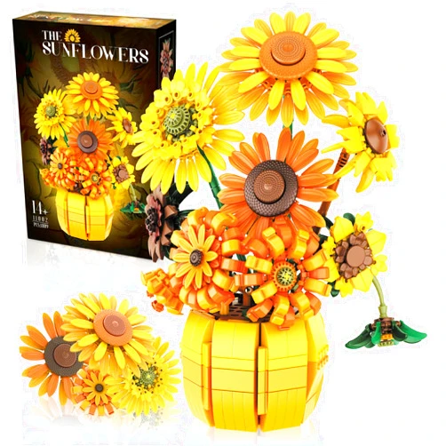 BlockPro Van Gogh Sunflower Building Set, Adjustable Flowers Bouquet for Adults Teens, 1009PCS Botanical Collection Compatible with Lego, Home Decor, Gift for Any Occasion