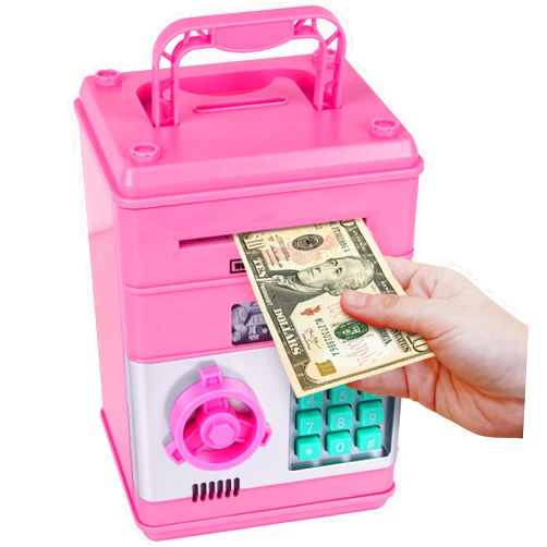 ArtCreativity ATM Piggy Bank for Kids - Pink Piggy Bank for Girls - ATM-Style Bill Retracting and Coin Slot on Top - Passcode Protected Electric Piggy Bank - Cool Kids ATM Machine for Early Savings