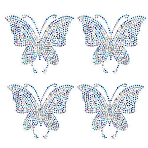 Ymapinc 4pcs Rhinestone Butterfly Patches, Butterfly Iron On Patches, Sparkly Clothing Repair Patch for Dress Skirt Jean Jacket Pant Sweater Hat Bag DIY Craft Colorful Rhinestone Patches, 2.83x2.36in