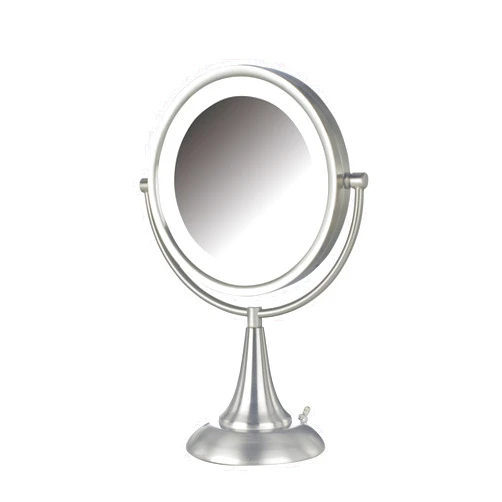 JERDON Lighted Tabletop Makeup Mirror - Halo Lighted Makeup Mirror with 1X and 8X Magnification in Nickel Finish - 8.5-Inch Diameter Vanity Mirror - Model HL8510NL