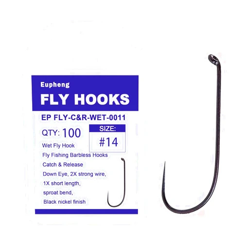 EUPHENG Fly Fishing Hooks 100pc Pack Barbless Catch & Release Dry Wet Nymph Shrimp&Pupa, Streamer, Caddis, Jig, Scud Flies Fishing Hooks