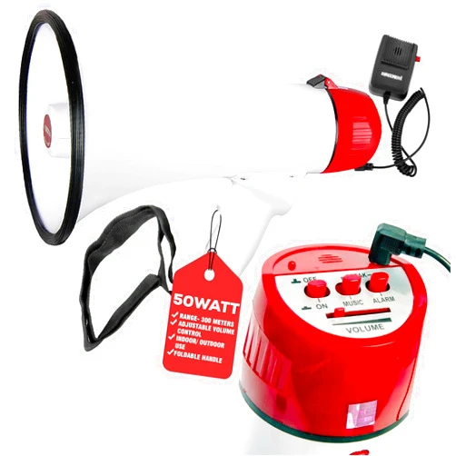 5 CORE 40W Megaphone Bullhorn Cheer Bull Horn Speaker Rechargeable Megaphono 1000 Yard Range Siren Recording USB SD Card AUX Detachable Microphone for Cheerleading, Football, Safety Drills