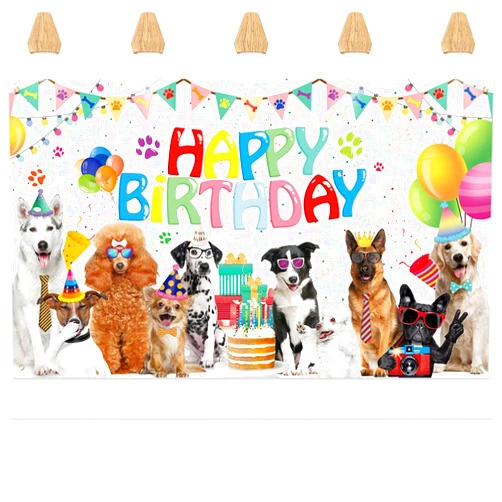 Boerni Happy Birthday Backdrop Banner 71x43 Inch for Dogs Puppy, Let's Paw-ty Doggy Pet Girl Boy Cartoon Dog Theme Photography Background for Dog Owner Birthday Party Pet Party Decorations Supplies