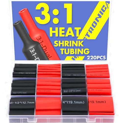 haisstronica 220pcs 3:1 Heat Shrink Tubing, Adhesive Lined Marine Grade Heat Shrink Tube - 1.75