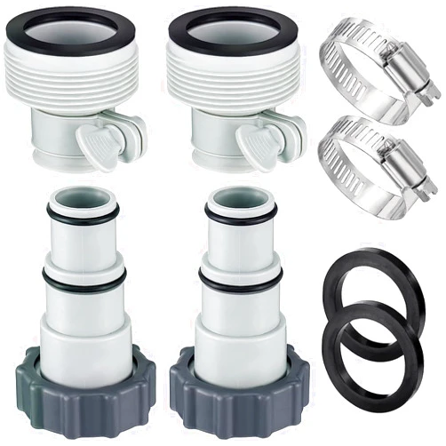 PIHIL 4 Pack Pool Hose Adapter with Collar - 2 Types Conversion Connector for 1.5 & 1.25 in Hoses, Replacement Parts fits Intex Filter Pumps, Saltwater System, Above Ground Swimming Pool Accessories
