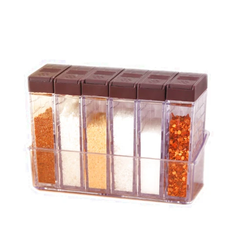 Dicanence 6 Case Spice Shaker Jars, Salt Spices Condiment Container Case Seasoning Shaker Box Condiment Set, Transparent Condiment Jar Storage Container Storage Bottle Box Set