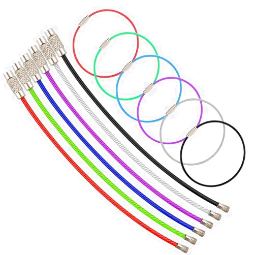 NORACLAN 30 Pack Wire Keychain Cable 8 Inch Stainless Steel Key Ring Loop, for Outdoor Hiking Luggage Tags- Colored Nylon Coated Keychain