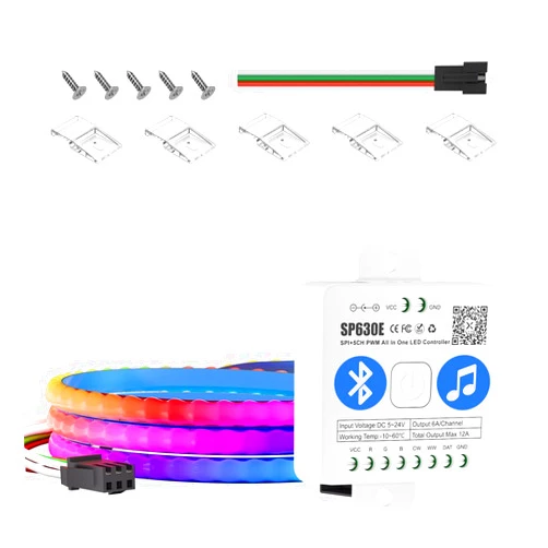 BTF-LIGHTING FCOB COB XGB1338(WS2812B) IC RGB 160LED/m 160IC LED Strip DC5V 3.2FT Individual Addressable High Density Uniform Light Chasing Color 5mm Width, SP630E Bluetooth Controller Kit(NO Adapter)