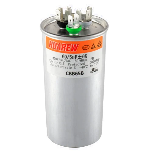 HUAREW 60+5 uF ±6% 60/5 MFD 370/440 VAC CBB65 Dual Run Start Round Capacitor for Condenser Straight Cool or Heat Pump Air Conditioner or AC Motor and Fan Starting