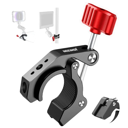 NEEWER Super Clamp with Cold Shoe & 1/4 Inch 3/8 Inch Thread Holes, Max. Load 4 kg, Crab Shaped Camera Tripod Holder for Most Photo Accessories, Compatible with SmallRig Magic Arm, Red ST81