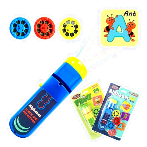 MIANTANG Handheld Flashlight Projector for Kids, 2 Themes 48 Images Early Educational Bedtime Story Baby Toy, Torch Light Wall Ceiling Gift for Toddler Boys Girls (Alphabet+Fruit)