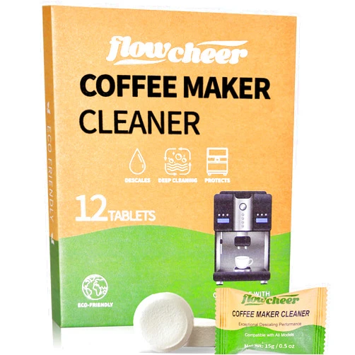 Flowcheer Coffee Machine Cleaner Descaler Tablets - 12 Count, Coffee Maker Pot Descaling & Cleaning Tabs for Breville Keurig, Gaggia, Nespresso, Delonghi, Jura, Ninja, Coffee Espresso Machines