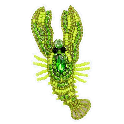 Emsourbe Beaded Lobster Patches Sew on Rhinestones Patch Handmade Artwork Applique Crystal Badge for DIY Craft (Green)