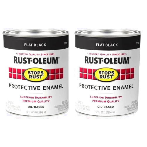 Rust-Oleum 7776502 Protective Enamel Paint Stops Rust, 32-Ounce, Flat Black, 1 Quarts (Pack of 2)