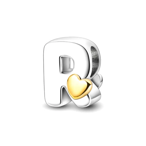 Parmuz 925 Sterling Silver Letter Charms A-Z for Bracelets Necklace Golden Heart Alphabet Initial Beads Pendant Jewelry Gift for Women