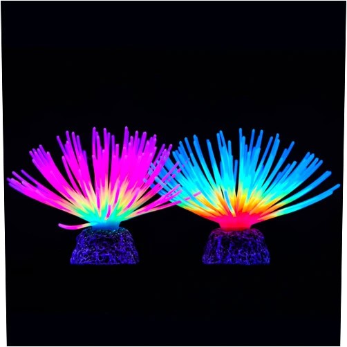 Uniclife Aquarium Imitative Rainbow and Iridescent Blue Sea Urchin Balls Artificial Silicone Ornament Set with Glowing Effect for Fish Tank Landscape Decoration