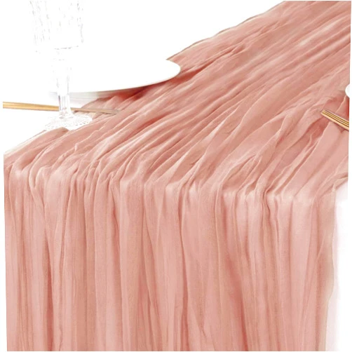 ROPCIA Cheesecloth Table Runner 10Ft Boho Gauze Rustic Dusty Pink Cheese Cloth Table Runner for Wedding Bridal Baby Shower Decoration Birthday Party Summer Table Runner (Coral Red)