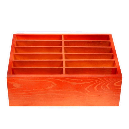 TEHAUX 12 Grids Wooden Cell Phone Holder, Wood Phone Stand Desktop Organizer Box Mobile Phone Storage Sorting Tray for Office Home School Classroom Desk Calculator
