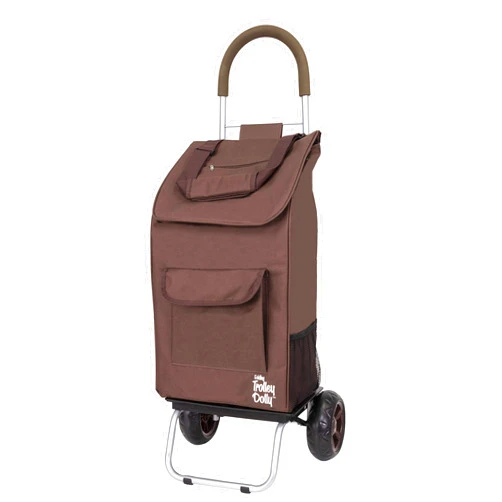 dbest products Trolley Dolly Brown Foldable Shopping cart for Groceries with Wheels and Removable Bag and Rolling Personal Handtruck Standard