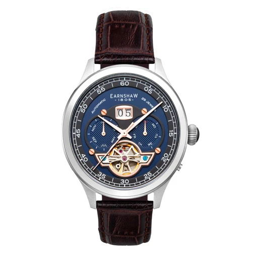 Thomas Earnshaw Men's 43mm Baron Grand Date Calendar Open Heart Automatic Watch with Solid Stainless Steel Bracelet ES-8187