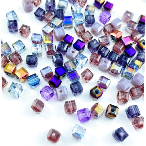 Honkoolly 100pcs Crystal Glass Cube Beads 3mm Square Glass Beads with Hole Glass Spacer Beads for Bracelets Necklace Earring DIY Jewelry Making Craft(Purple Series)