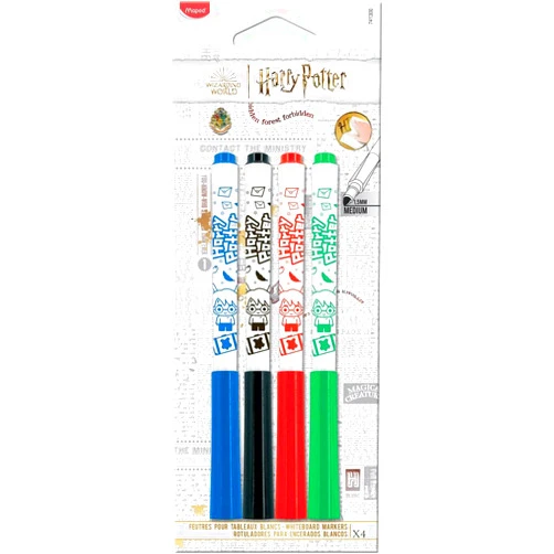 Maped - Classic, thin whiteboard marker Harry Potter x4-4 colours: blue, black, red, green - dry wipe - in fantastic Harry Potter design