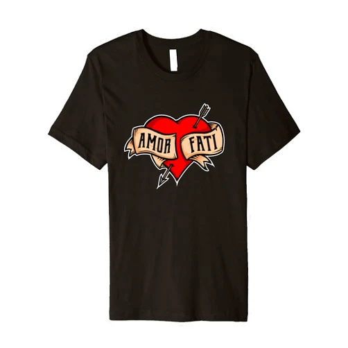 Amor Fati retro gifts for philosophers Amor Fati - Classic Nietzsche Tattoo Heart Design Premium T-Shirt
