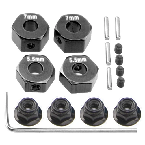 Share Goo ShareGoo Aluminum 12mm Hex Wheel Hubs Hex Adapter & Flanged Lock Nuts Compatible with Traxxas 2WD Slash Rustler Stampede 1/10 RC Car (Black)